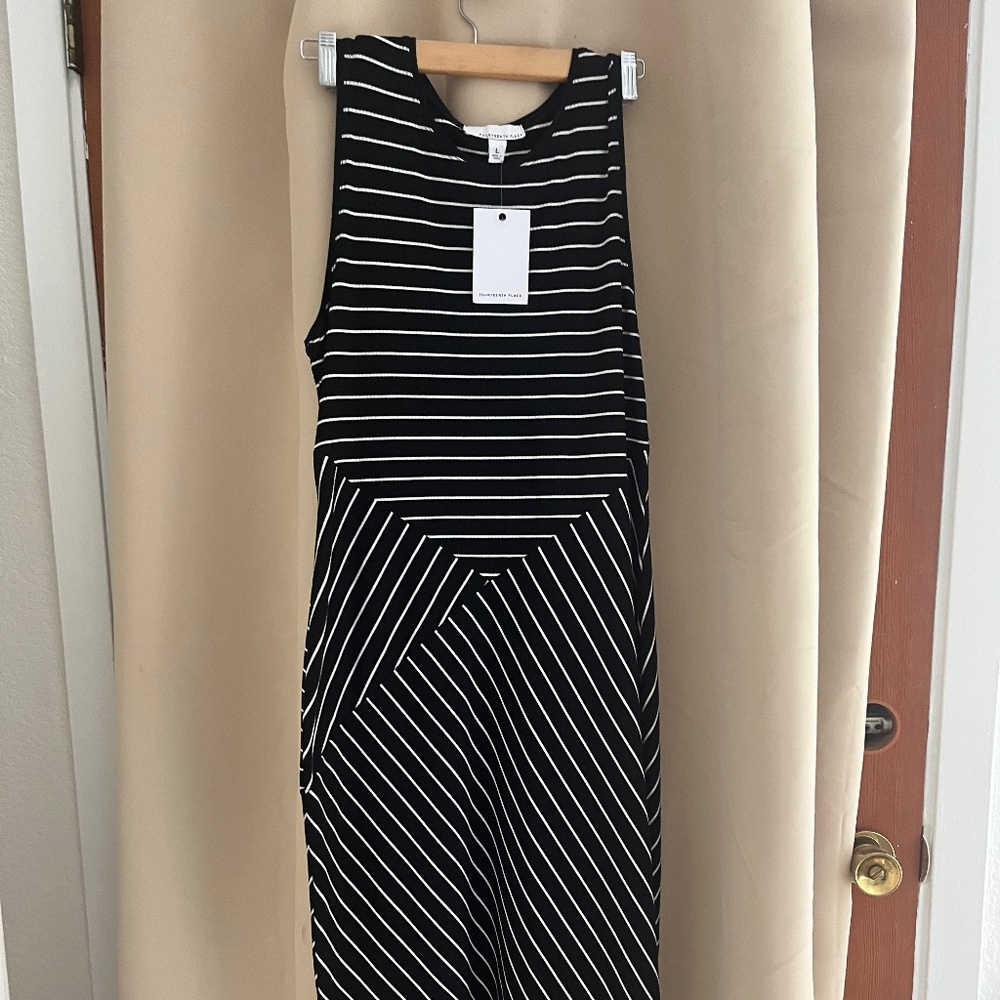 Fourteenth Place Black and White Striped Maxi Dress